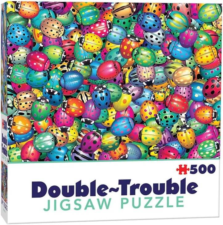 Double Trouble Jigsaw Puzzle box with colourful ladybug beetles pattern