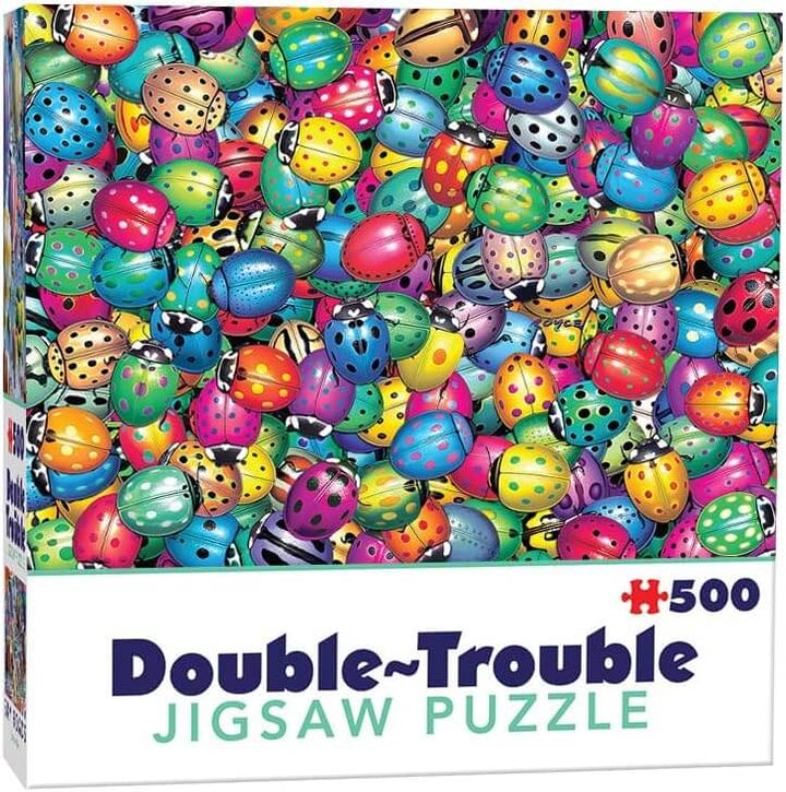 Double Trouble Jigsaw Puzzle box with colourful ladybug beetles pattern