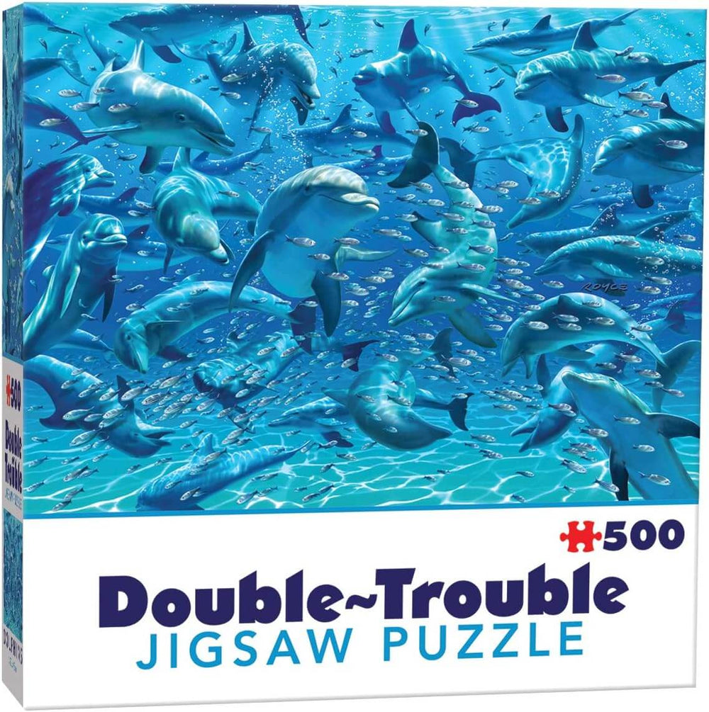 Jigsaw puzzle box with dolphins underwater design and 500 pieces