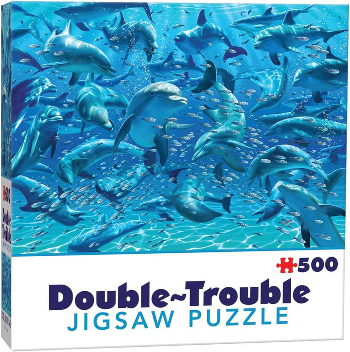 Jigsaw puzzle box with dolphins underwater design and 500 pieces
