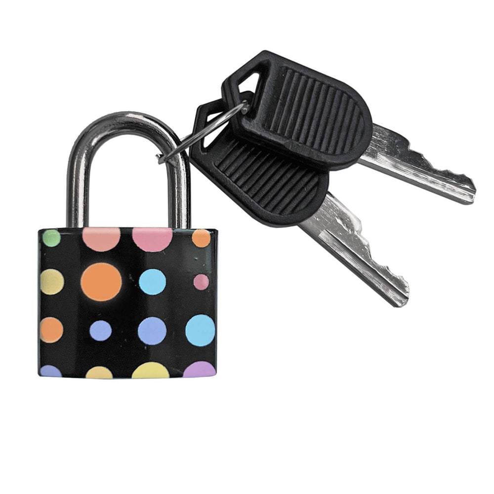 Polka dot padlock with keys on a white background