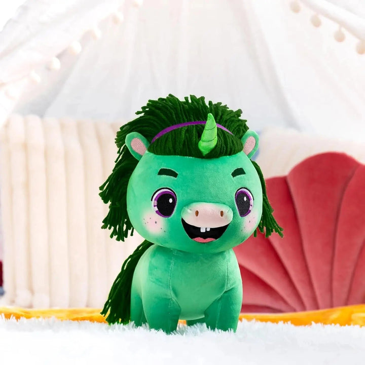 Green unicorn Juniper character plush toy from Not Quite Narwhal
