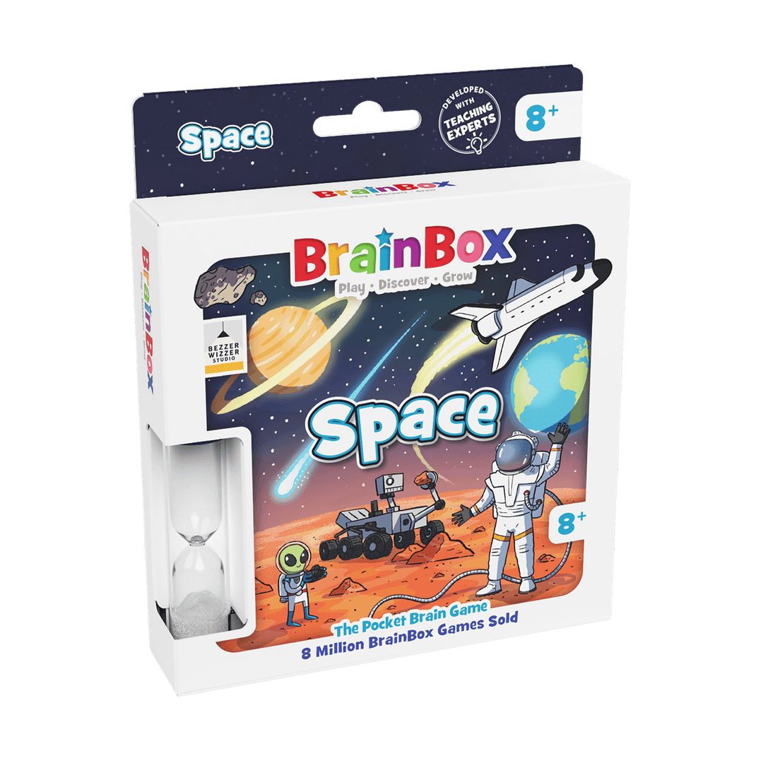 BrainBox Space educational game packaging with space-themed illustrations