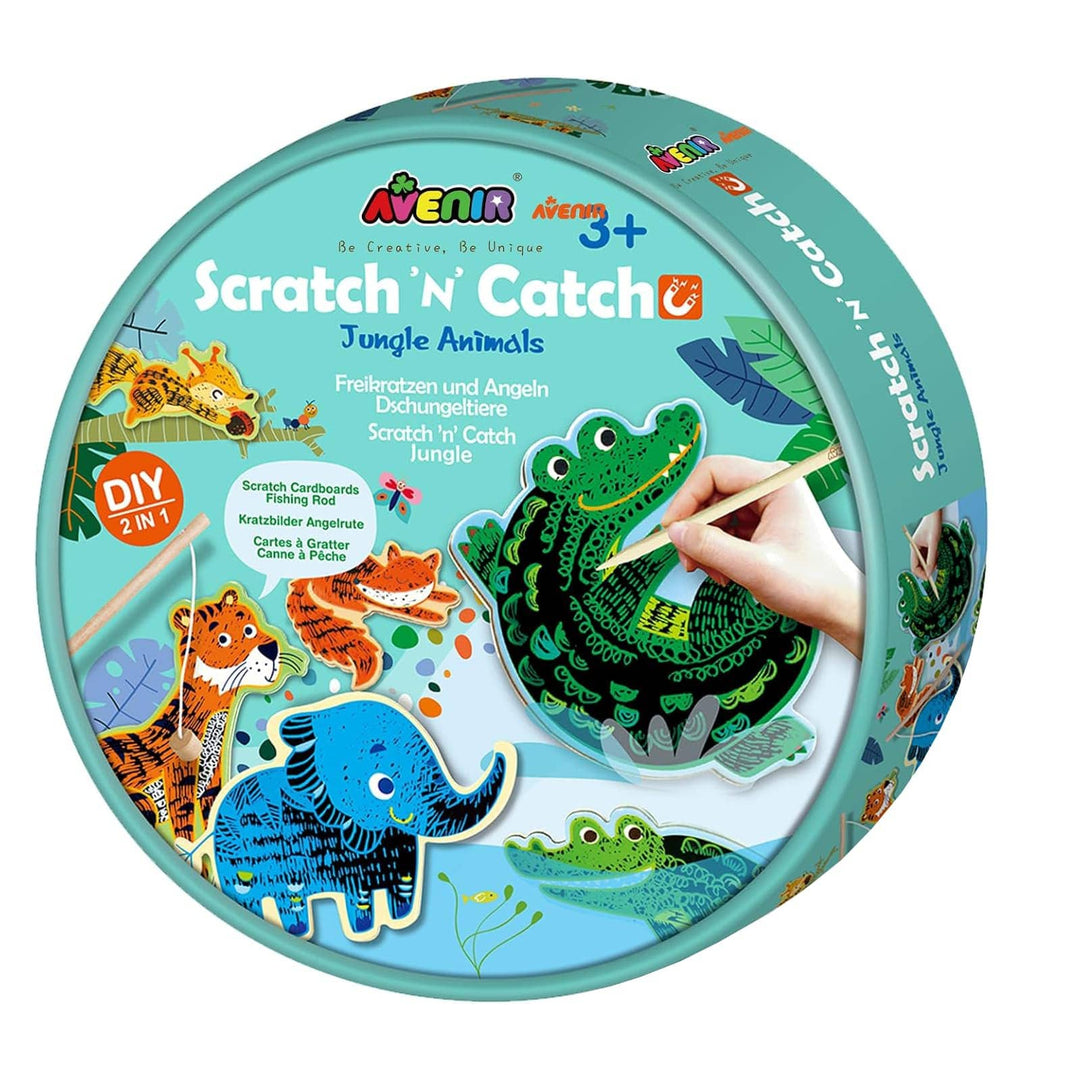 Scratch n Catch Jungle Animals Fishing game in a round box