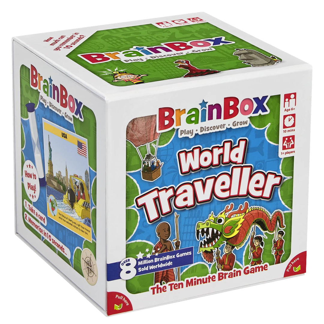 BrainBox World Traveller game box on a white background