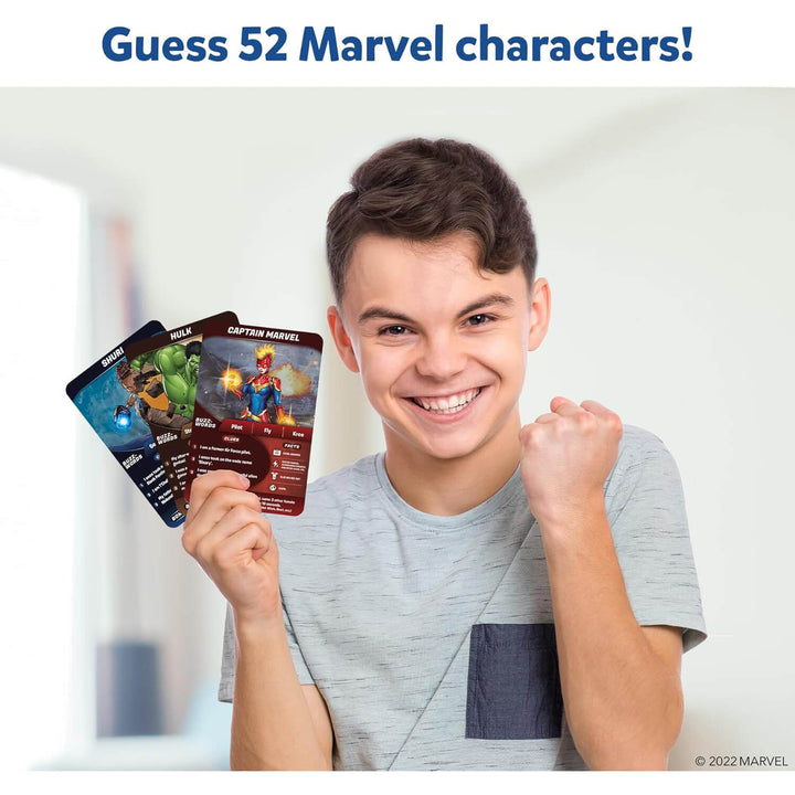 Young person playing guess who with 52 Marvel character cards