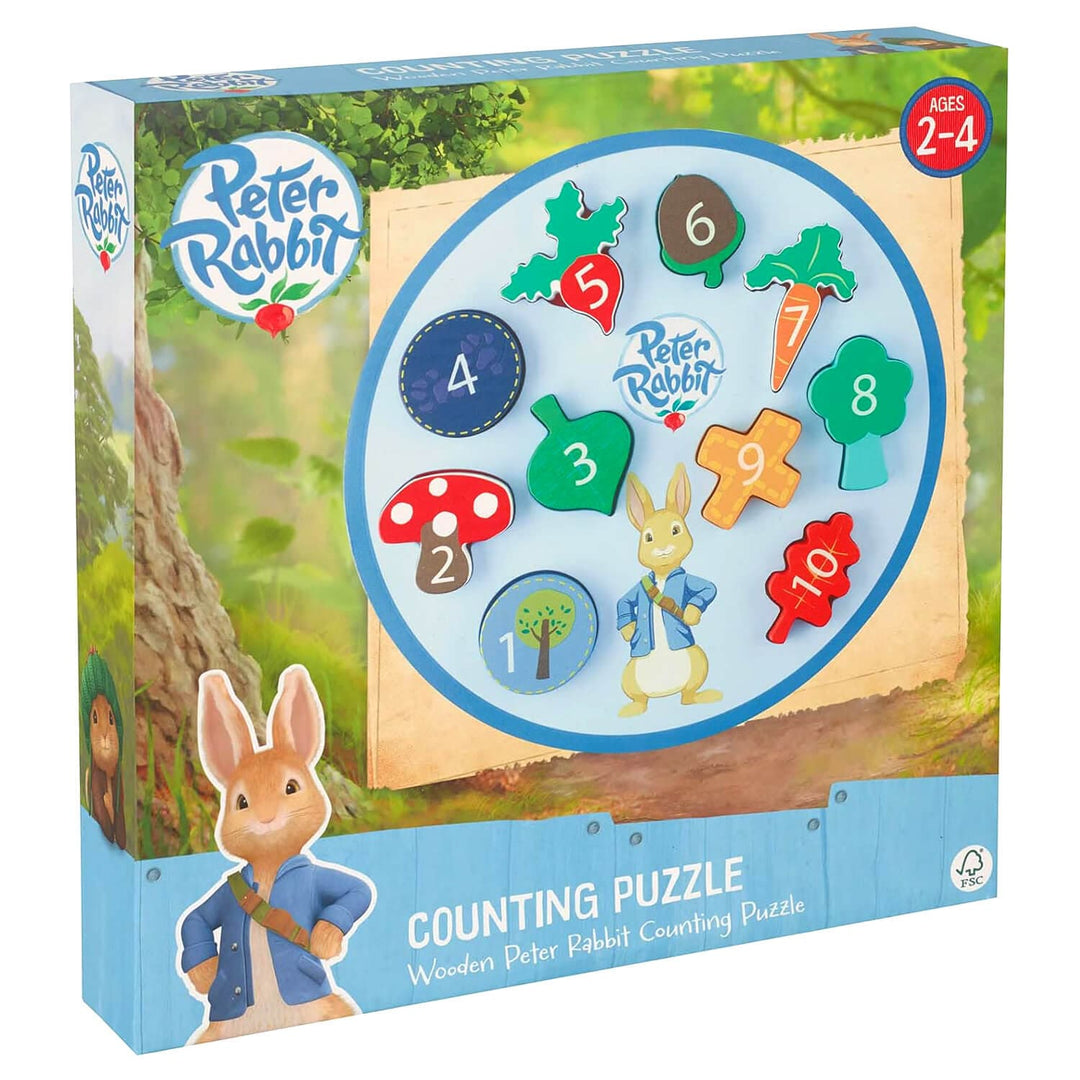 Peter rabbit counting puzzle shape sorter in box packaging