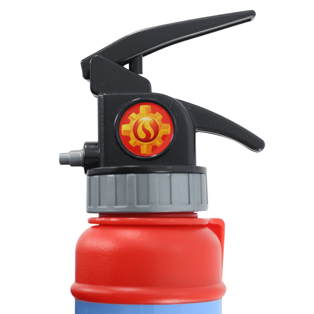 detail shot of water sprayer lid handle with fireman sam logo in the centre and grey lid design