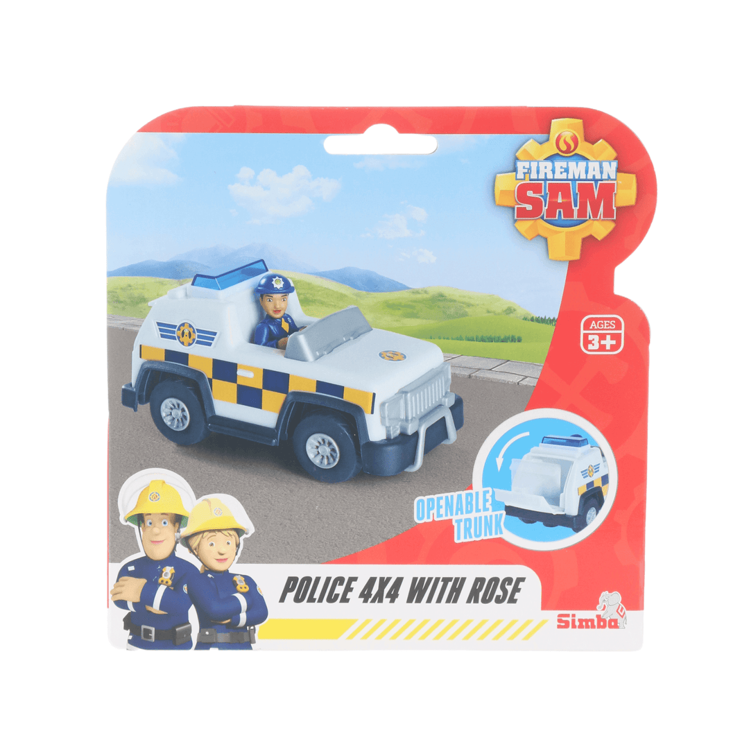 back view of police 4x4 wit rose action figure packaging