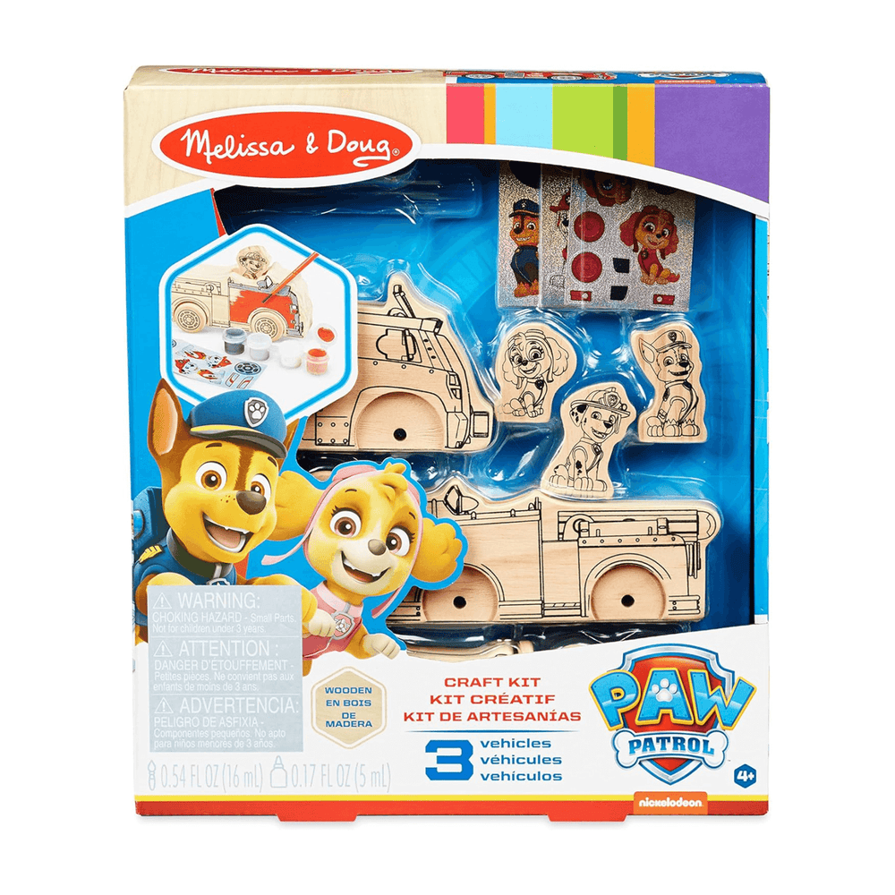paw patrol craft kit from melissa and doug in cardboard packaging with contents visible at the front