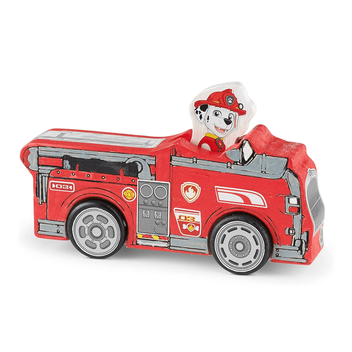 wooden fire engine craft completed with paw patrol character block inside