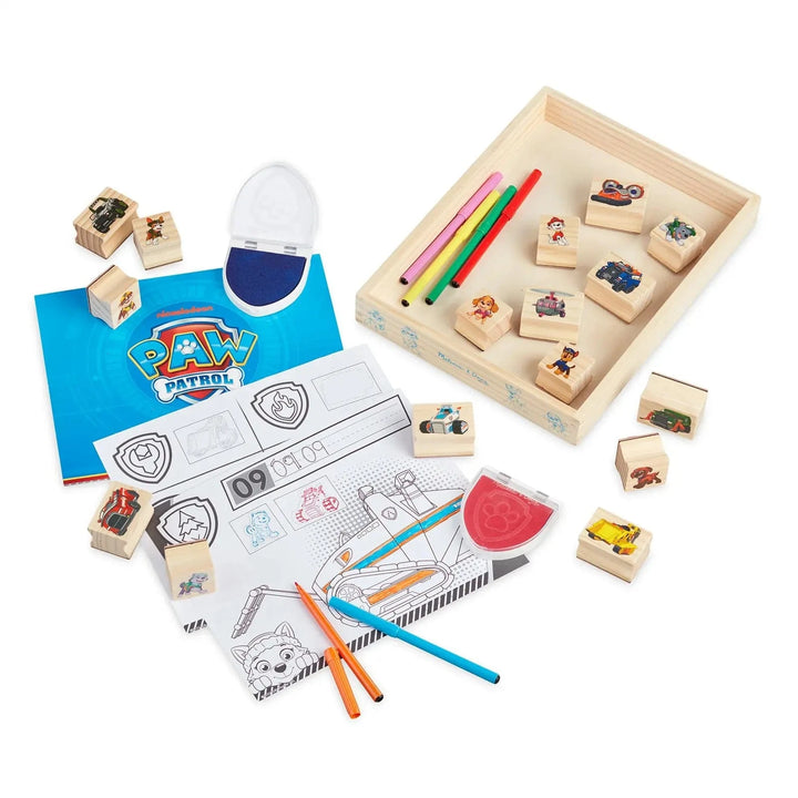 Contents of the Melissa & Doug PAW Patrol stamp set with 25 pieces