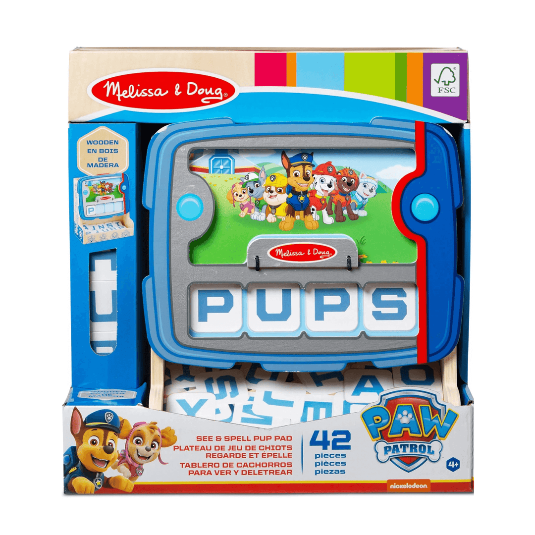 paw patrol x melissa & doug see & spell pup pad with 42 pieces included in the sed