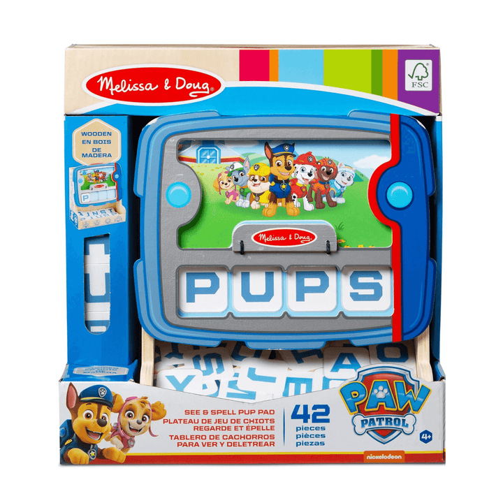 paw patrol x melissa & doug see & spell pup pad with 42 pieces included in the sed