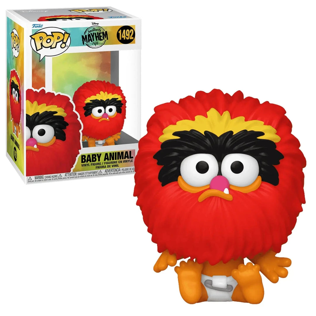 Funko Pop! vinyl figure of Baby Animal from Sesame Street with packaging in the background.