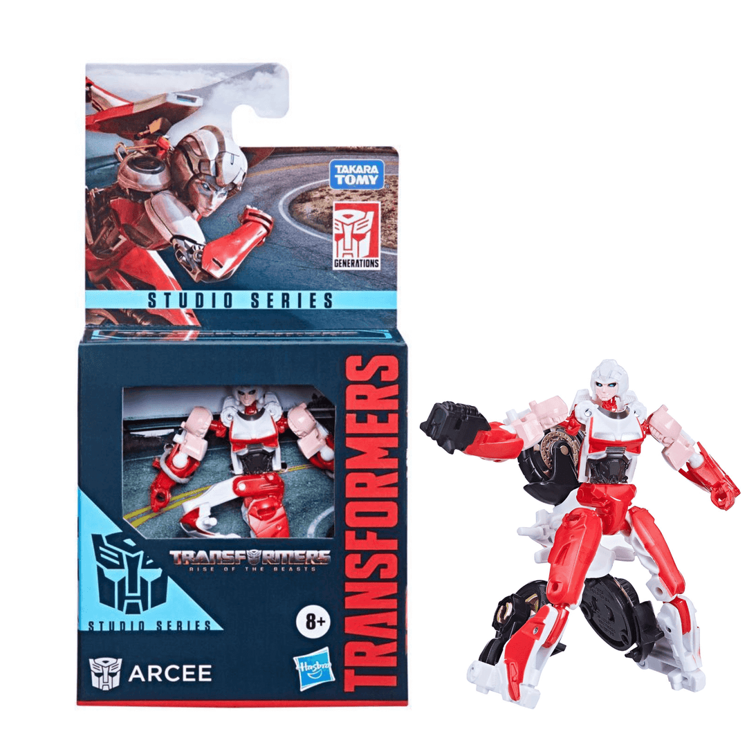 transformers the movie studio series arcee action figure in cardboard packaging with core class details to the side