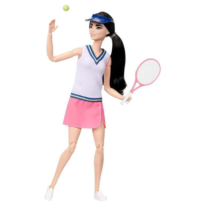 Barbie career doll tennis player with racquet and ball