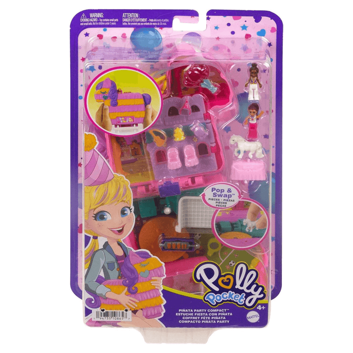 polly pocket pinata party compact play set in packaging with cardboard back and plastic protective front