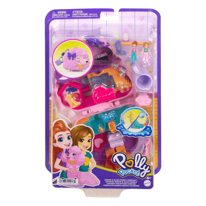 polly pocket groom & glam compact play set in packaging with cardboard back and plastic protective front