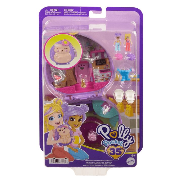 polly pocket hedgehog coffee shop compact play set in packaging with cardboard back and plastic protective front