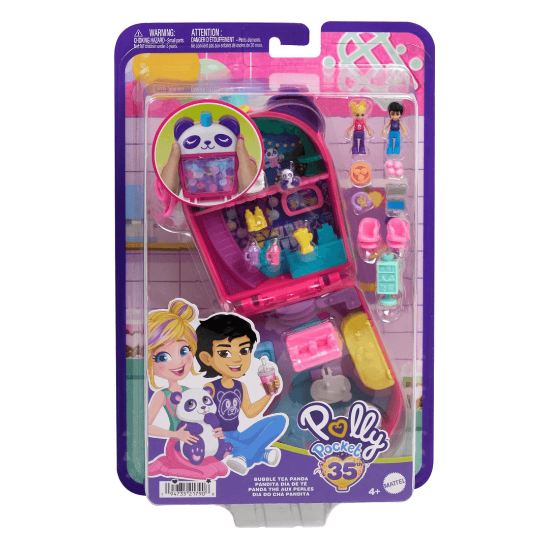 polly pocket bubble tea compact play set in packaging with cardboard back and plastic protective front