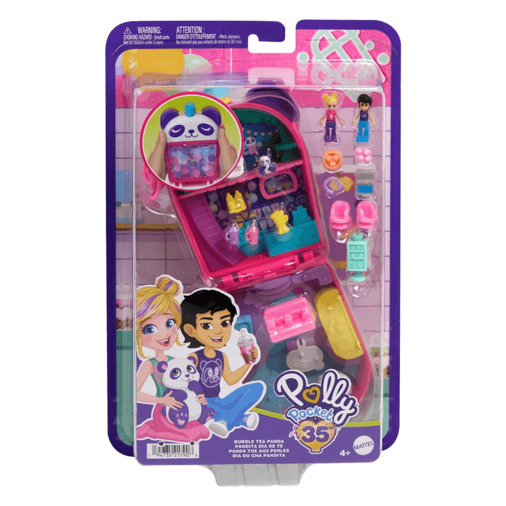 polly pocket bubble tea compact play set in packaging with cardboard back and plastic protective front
