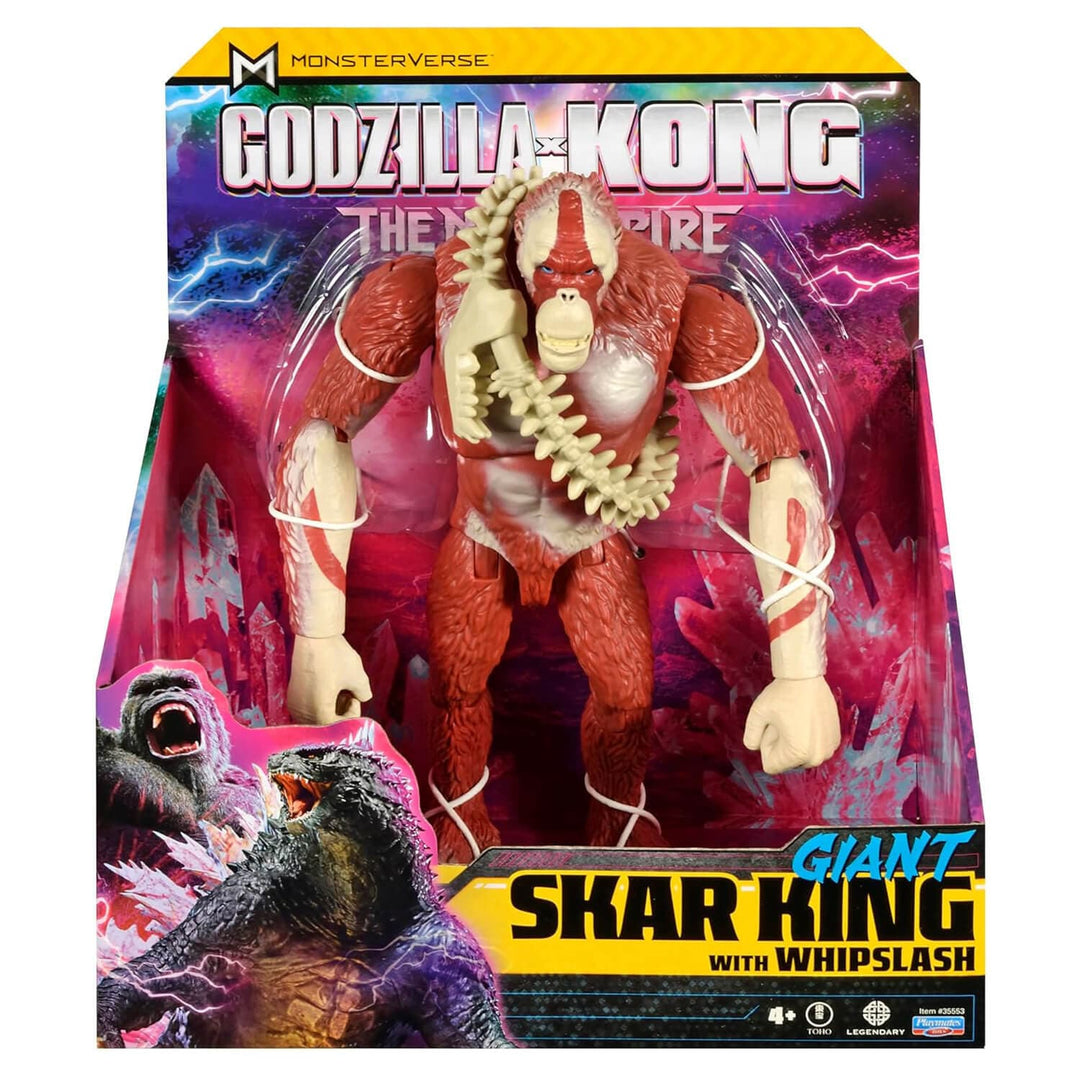 Giant Skar King action figure with whiplash in packaging, featuring Godzilla vs. Kong branding.
