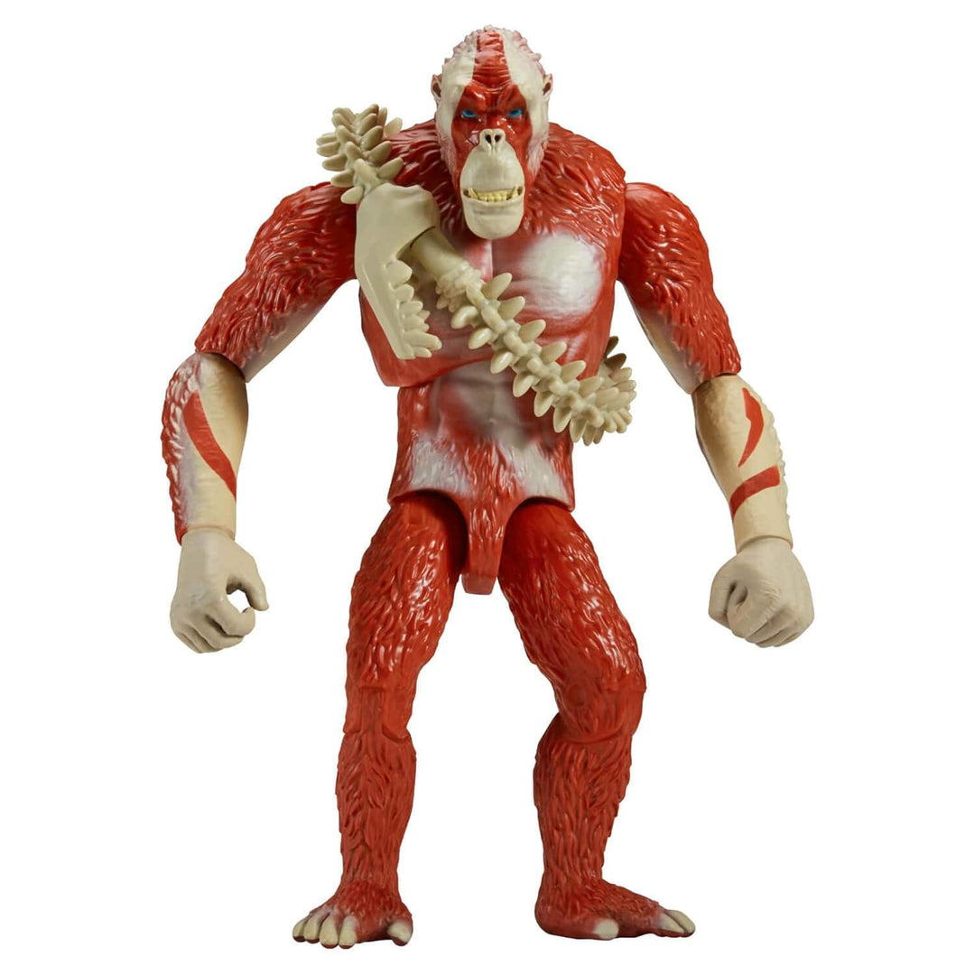 Red and white Skar King action figure with a spine-like object on a white background