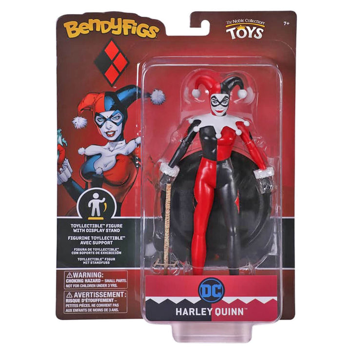 BendyFigs collectible toy figure of Harley Quinn from DC Comics, packaged in its original blister card with brand logos and character art.