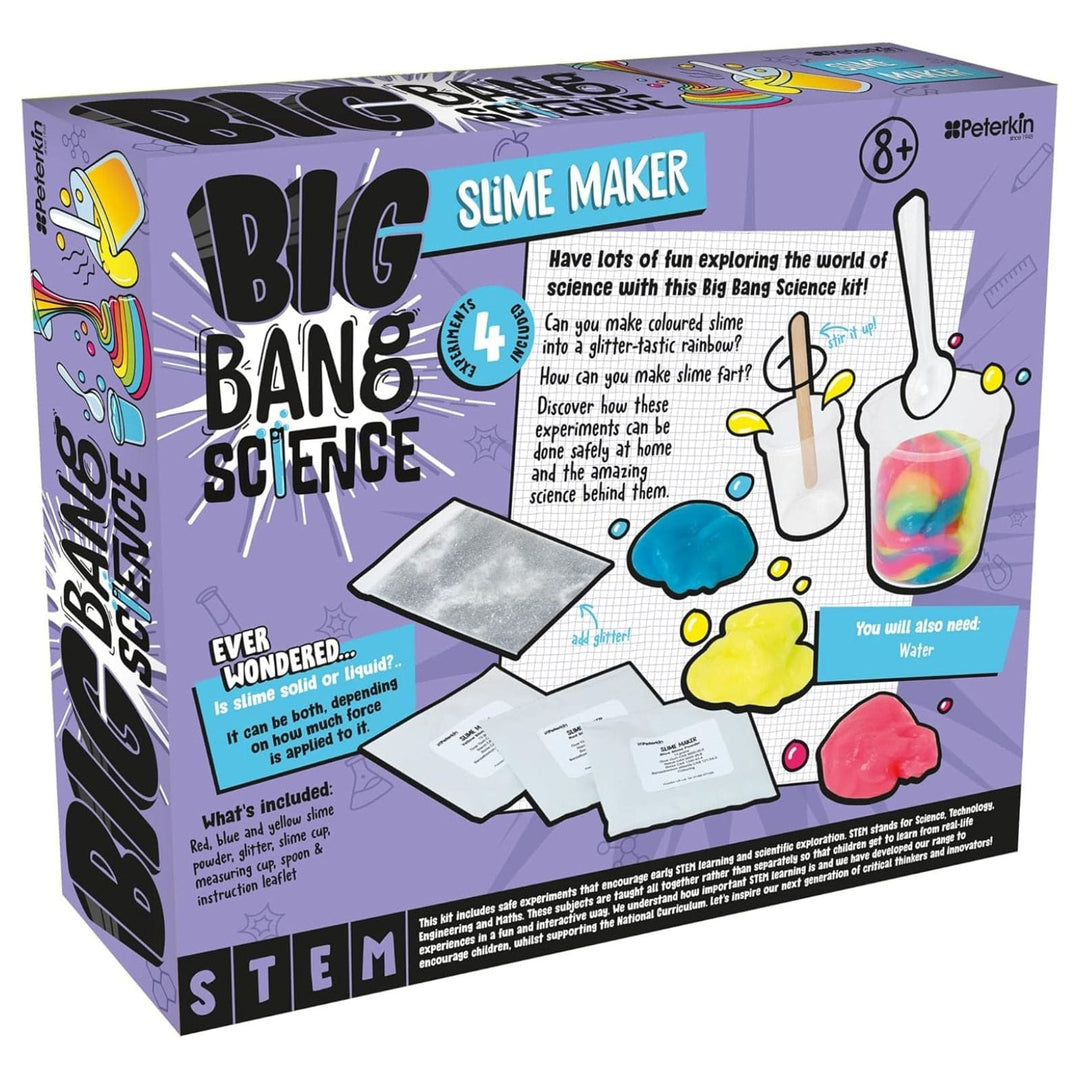 Box of Big Bang Science slime maker kit with colorful graphics and text.