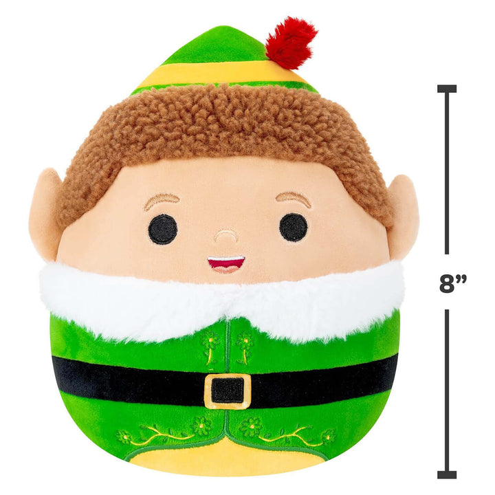 Buddy the Elf Squishmallow plush toy with 8" measurement to show size