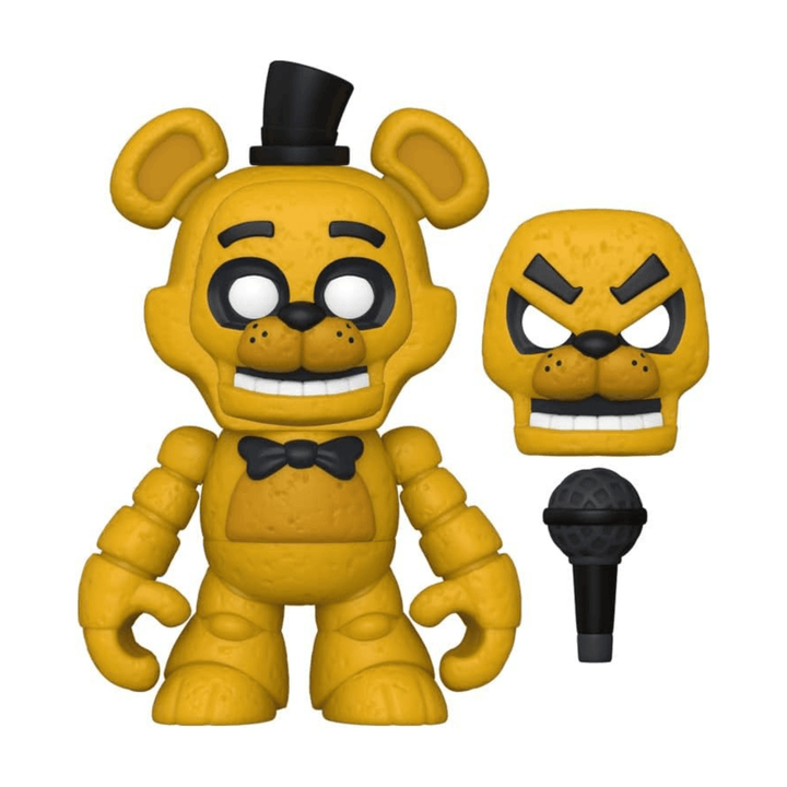 golden freddy figure with interchagngeable face and mini singing microphone accessory