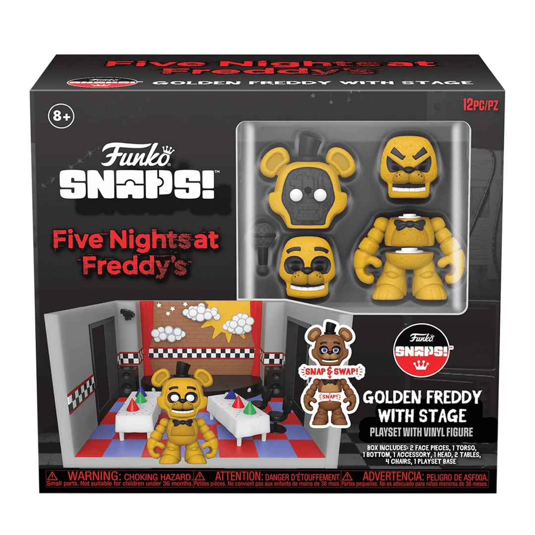 funko snaps five nights at freddy's golden freey with stage playset and vinyl figure in box packaging 12pc total
