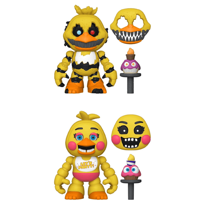 toy chica and nightmare chica toy set with mini torch light muffin accessories and additional scary face swaps
