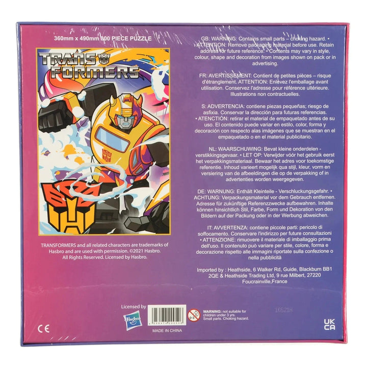 Back of the box of Transformers 300 pieces jigsaw puzzle