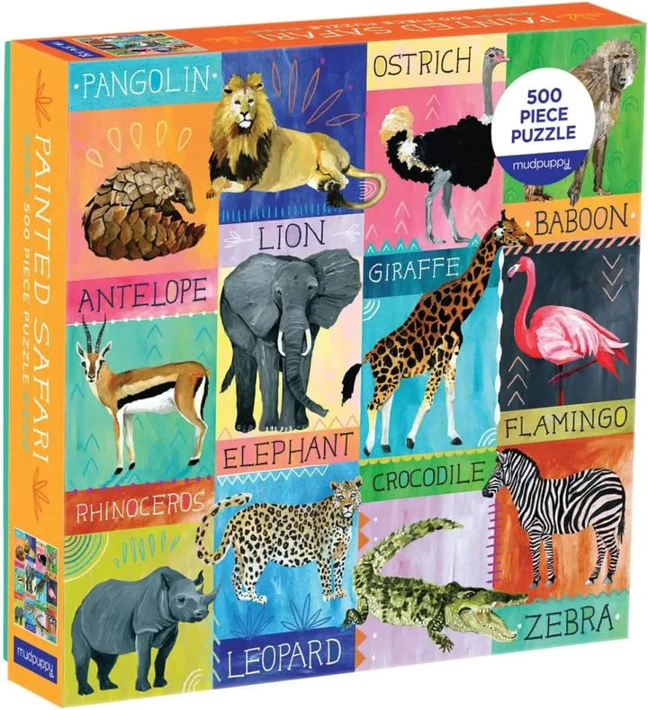 Painted Safari 500 piece jigsaw puzzle in the box designed with 12 animals