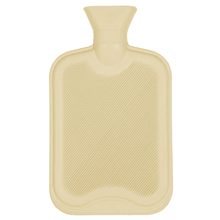 Beige rubber hot water bottle on a white background