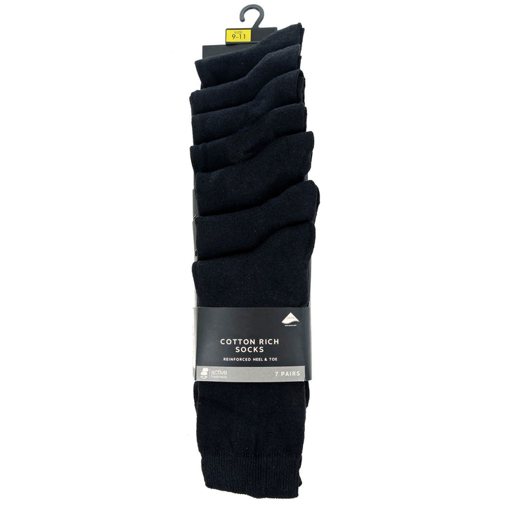 7 pairs of cotton rich socks with reinforced heel &amp; toe in all black