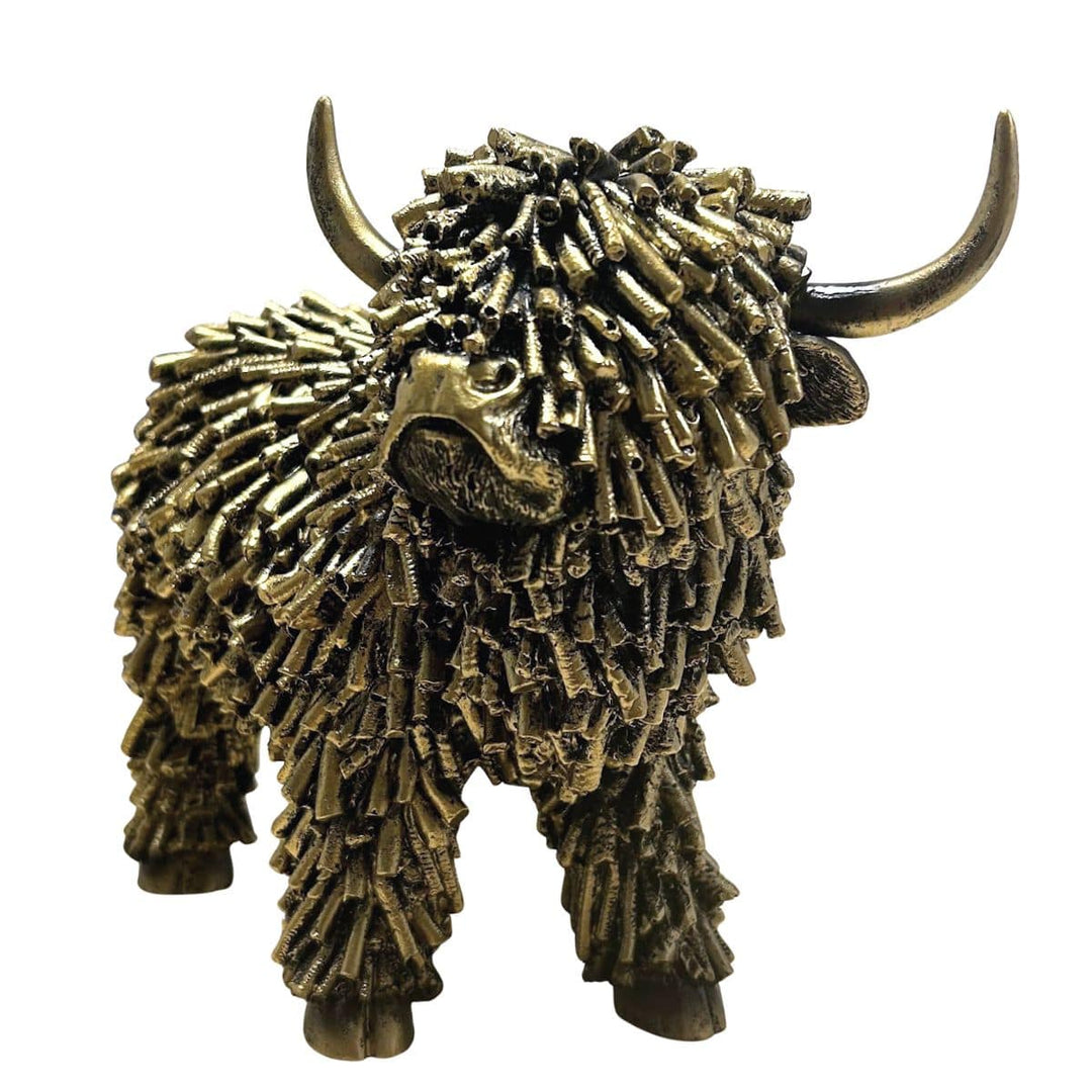Decorative Gold Highland Cow Ornament Figure Standing Sitting Animal