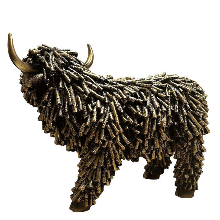 Decorative Gold Highland Cow Ornament Figure Standing Sitting Animal