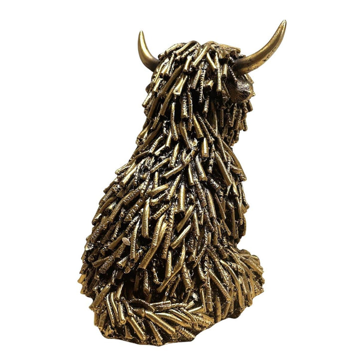 Decorative Gold Highland Cow Ornament Figure Standing Sitting Animal