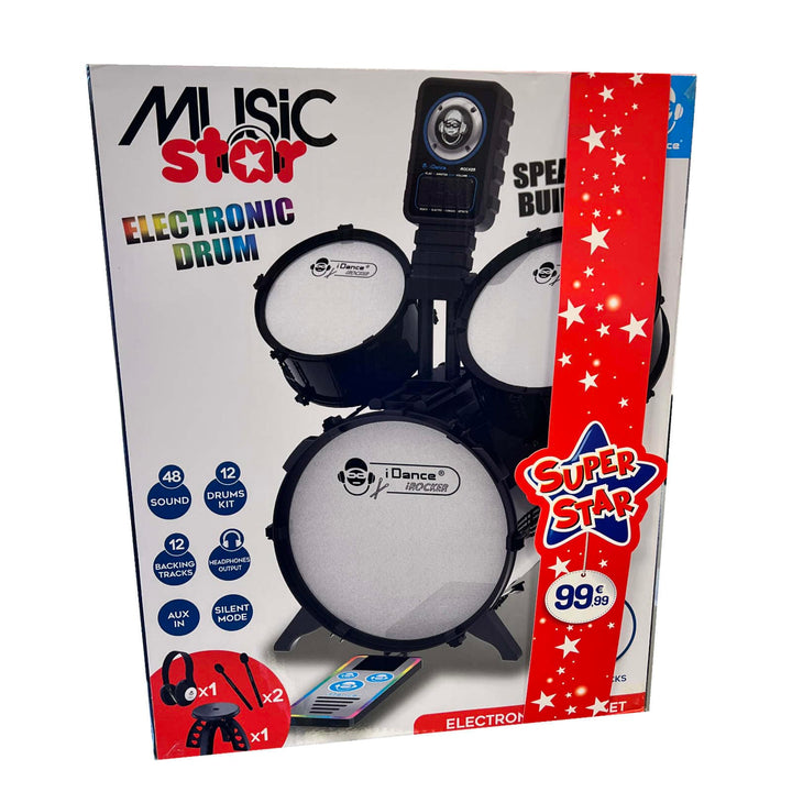iDance Music Star Electronic Drum Kit – 12-Piece Set with 48 Sounds & Silent Mode