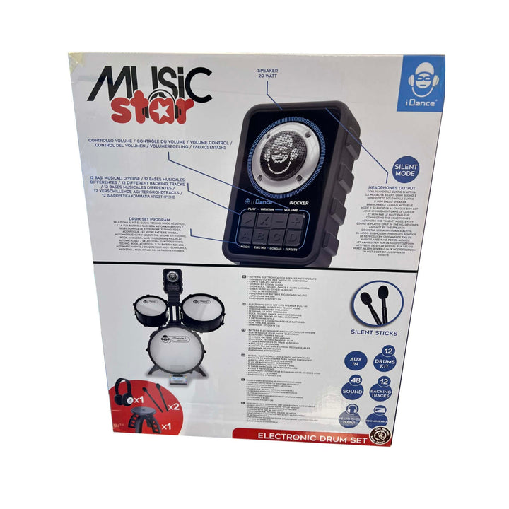 iDance Music Star Electronic Drum Kit – 12-Piece Set with 48 Sounds & Silent Mode