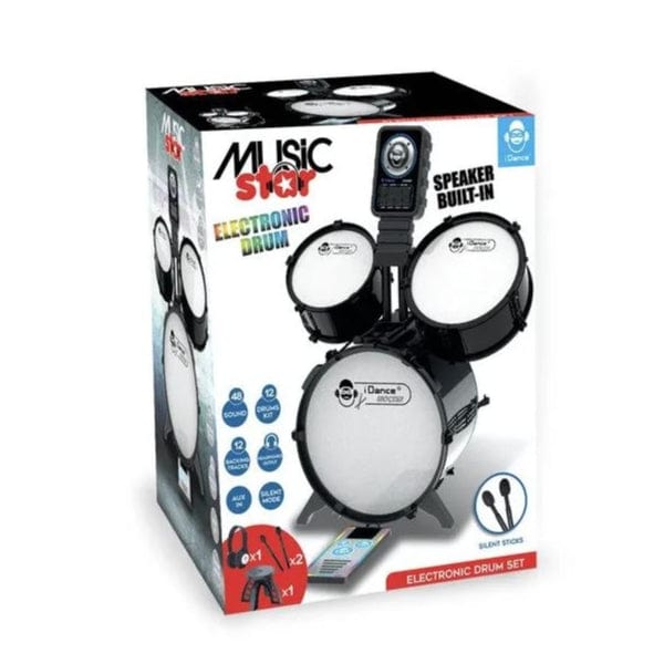 iDance Music Star Electronic Drum Kit – 12-Piece Set with 48 Sounds & Silent Mode