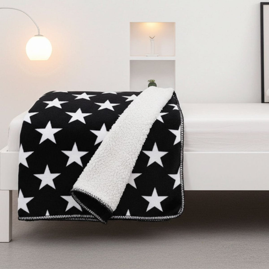 Luxury Double Layer Stars Sherpa Lined Fleece Blanket Sofa Bed Throw