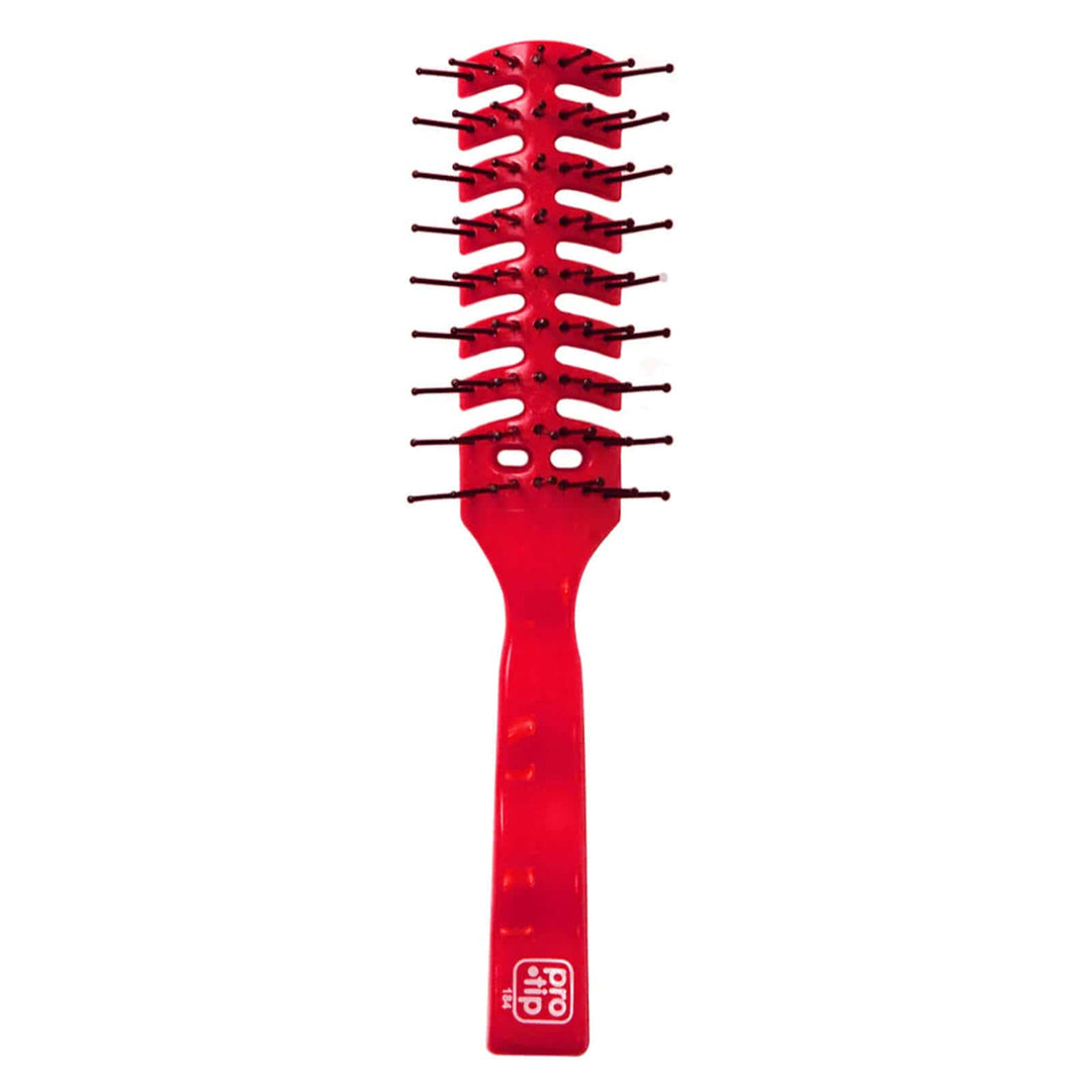 A red hairbrush with multiple dark brown bristles and a white 'Pro-tip' logo near the base of the handle, shown against a plain white background.