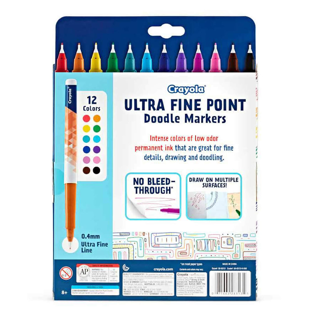 Crayola ultra fine point doodle markers packaging with colorful markers on a white background