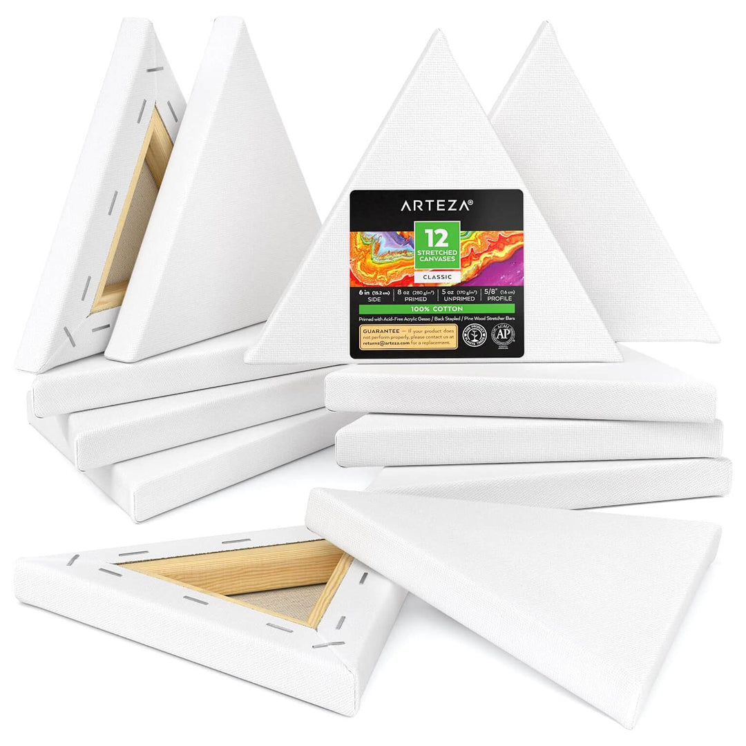 Arteza Classic Triangle Stretched Canvas Pack Gesso Primed White 6" (12)