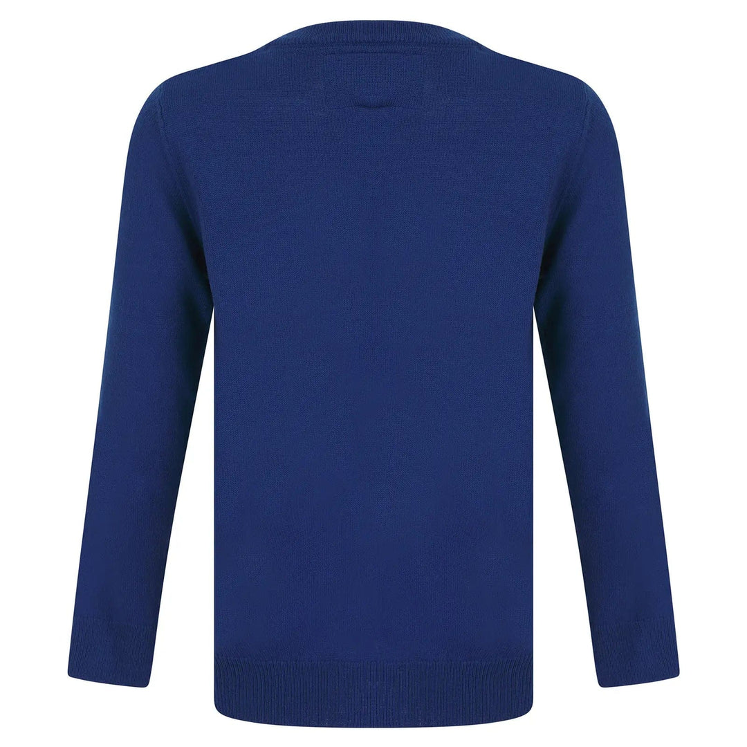 Back of kids snow cool Christmas jumper in blue