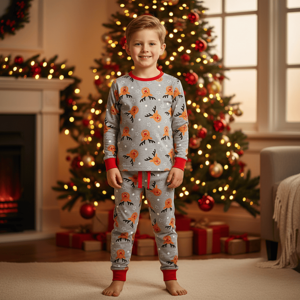 Kids Boys Christmas Pyjama Set Rudolph Print Navy Grey